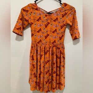 Dot Dot Smile Butterfly Print 3/4 Sleeve, Cross-back Dress